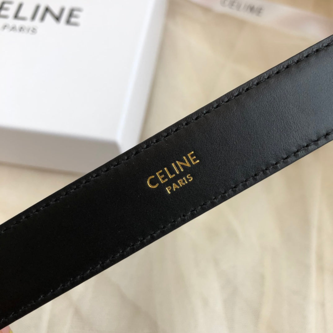 CELINE 25S BELT 25MM IN BLACK CALFSKIN GOLD HARDWARE 562438 - 26 - 28