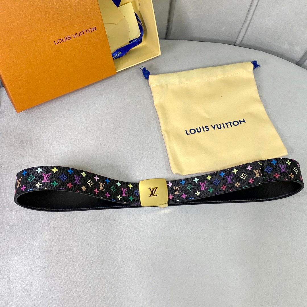 LV 35 MM BELT MULTICOLOR MIX BLACK MONOGRAM CALFSKIN GOLD HARDWARE - 30