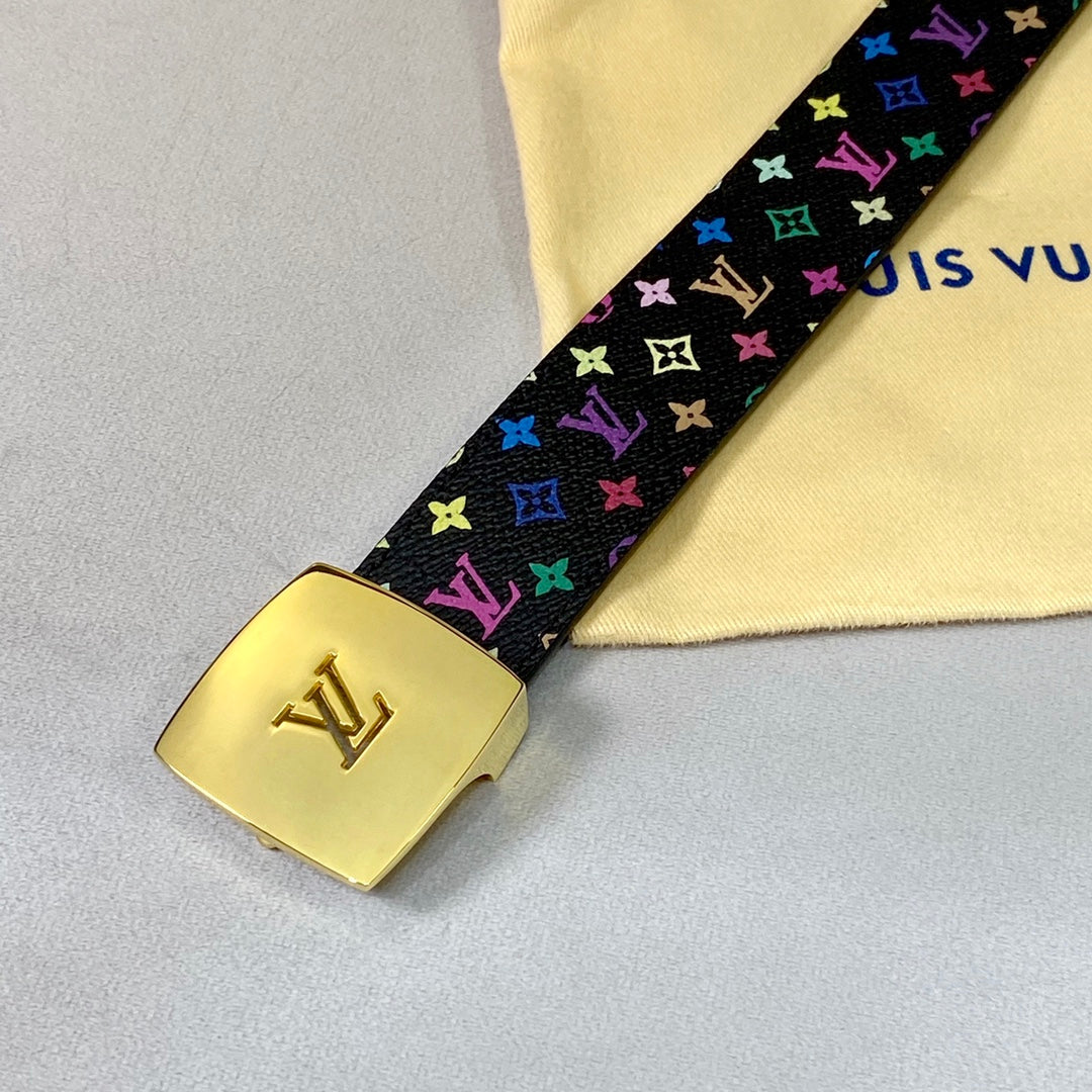 LV 35 MM BELT MULTICOLOR MIX BLACK MONOGRAM CALFSKIN GOLD HARDWARE - 30