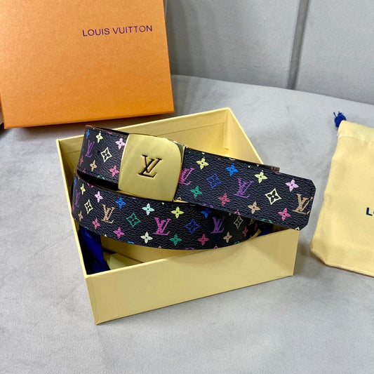 LV 35 MM BELT MULTICOLOR MIX BLACK MONOGRAM CALFSKIN GOLD HARDWARE - 30