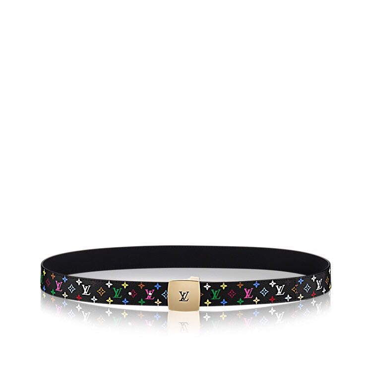 LV 35 MM BELT MULTICOLOR MIX BLACK MONOGRAM CALFSKIN GOLD HARDWARE - 30