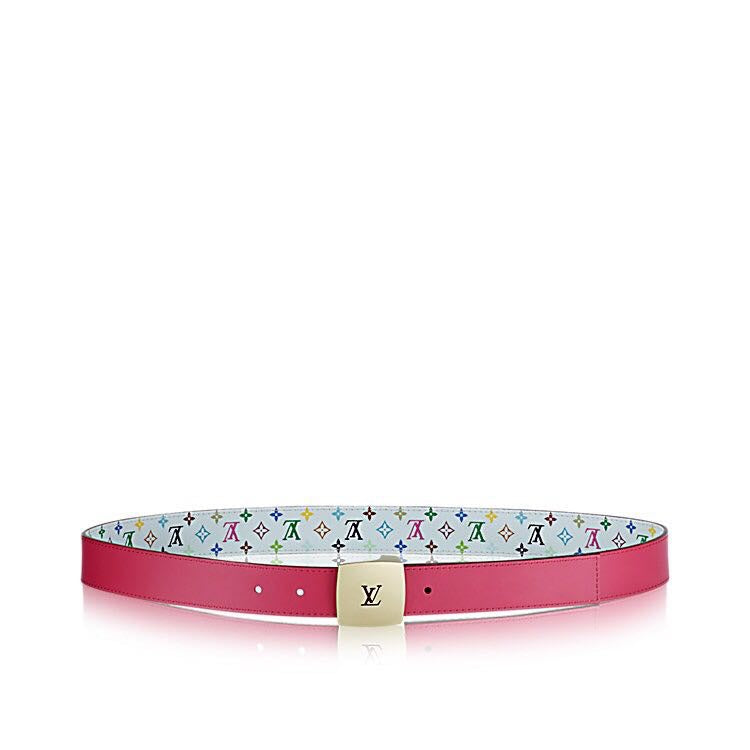 LV 35 MM BELT MULTICOLOR WHITE MIX LIGHT PINK MONOGRAM CALFSKIN GOLD HARDWARE - 30