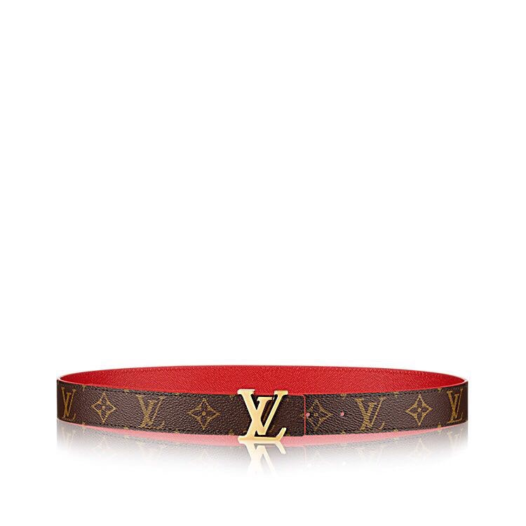 LV FLOWERGRAM 30MM REVERSIBLE BELT IN CHERRY RED CALFSKIN GOLD HARDWARE - 30