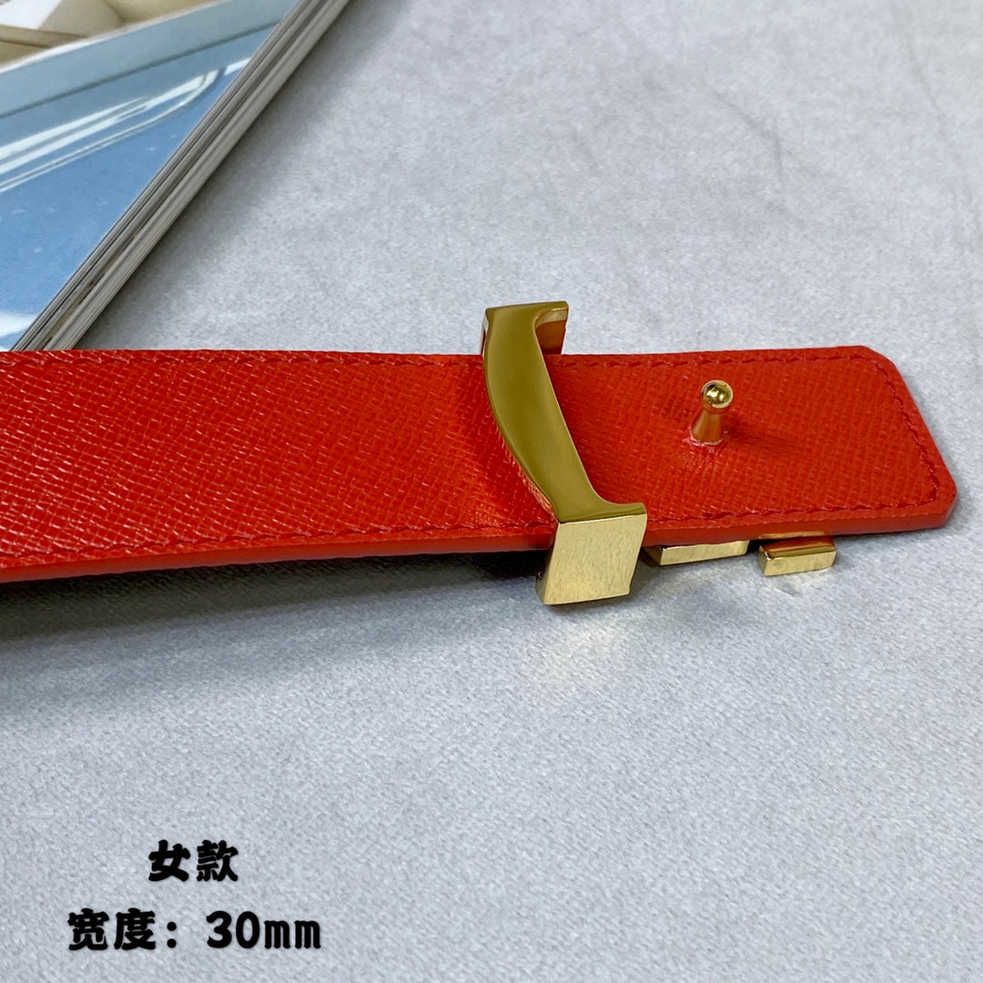 LV FLOWERGRAM 30MM REVERSIBLE BELT IN CHERRY RED CALFSKIN GOLD HARDWARE - 30