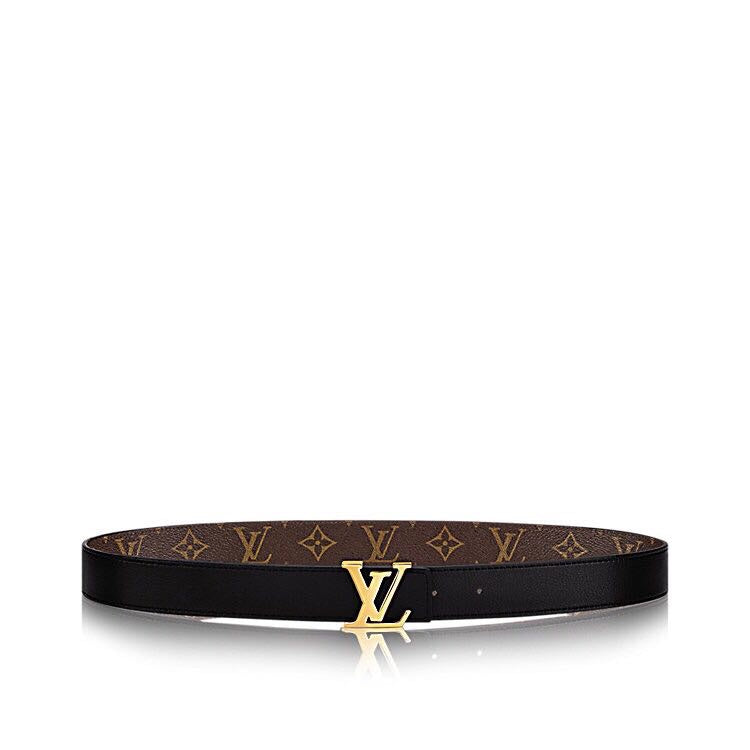 LV INITIALES 30 MM REVERSIBLE BELT IN BROWN MONOGRAM AND BLACK CALFSKIN GOLD HARDWARE - 30