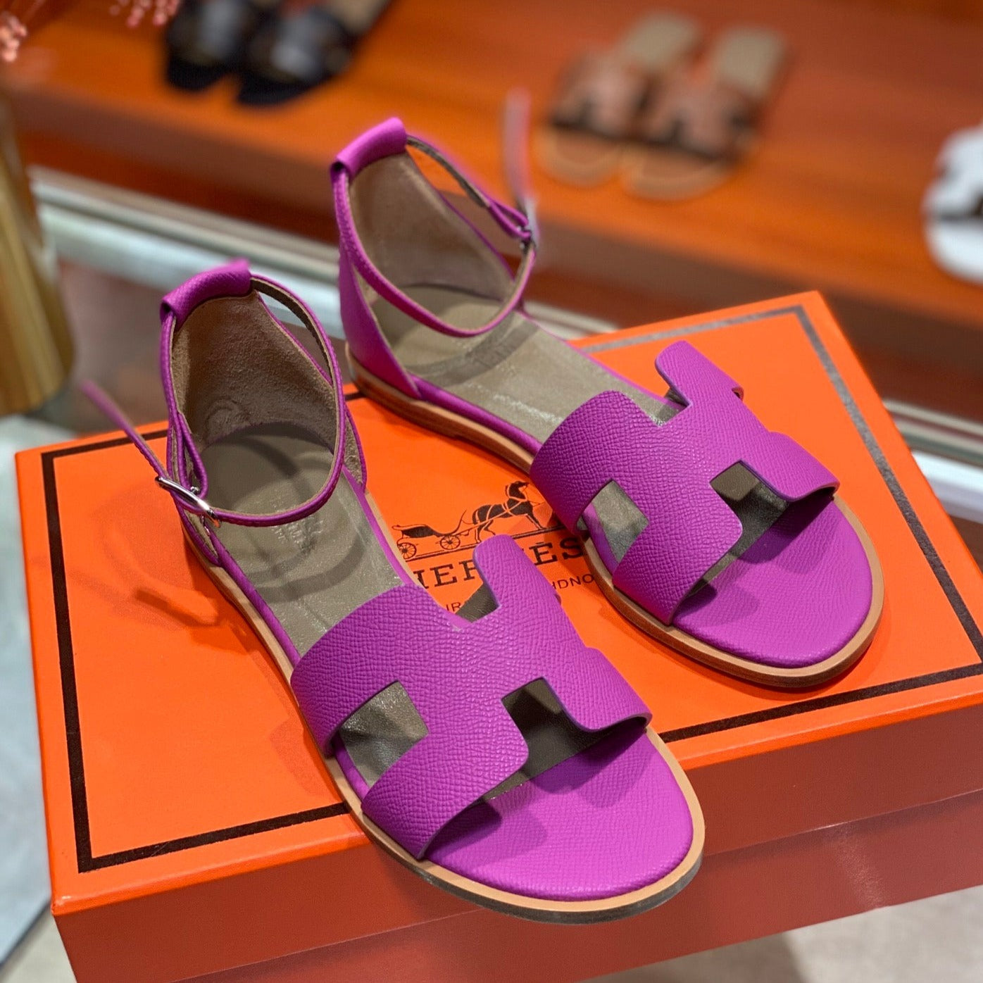 SANTORINI SANDAL RED VIOLET CALFSKIN - 34