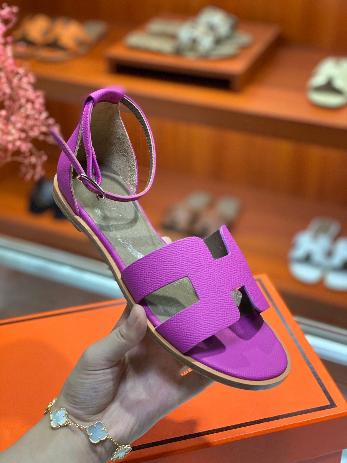 SANTORINI SANDAL RED VIOLET CALFSKIN - 34