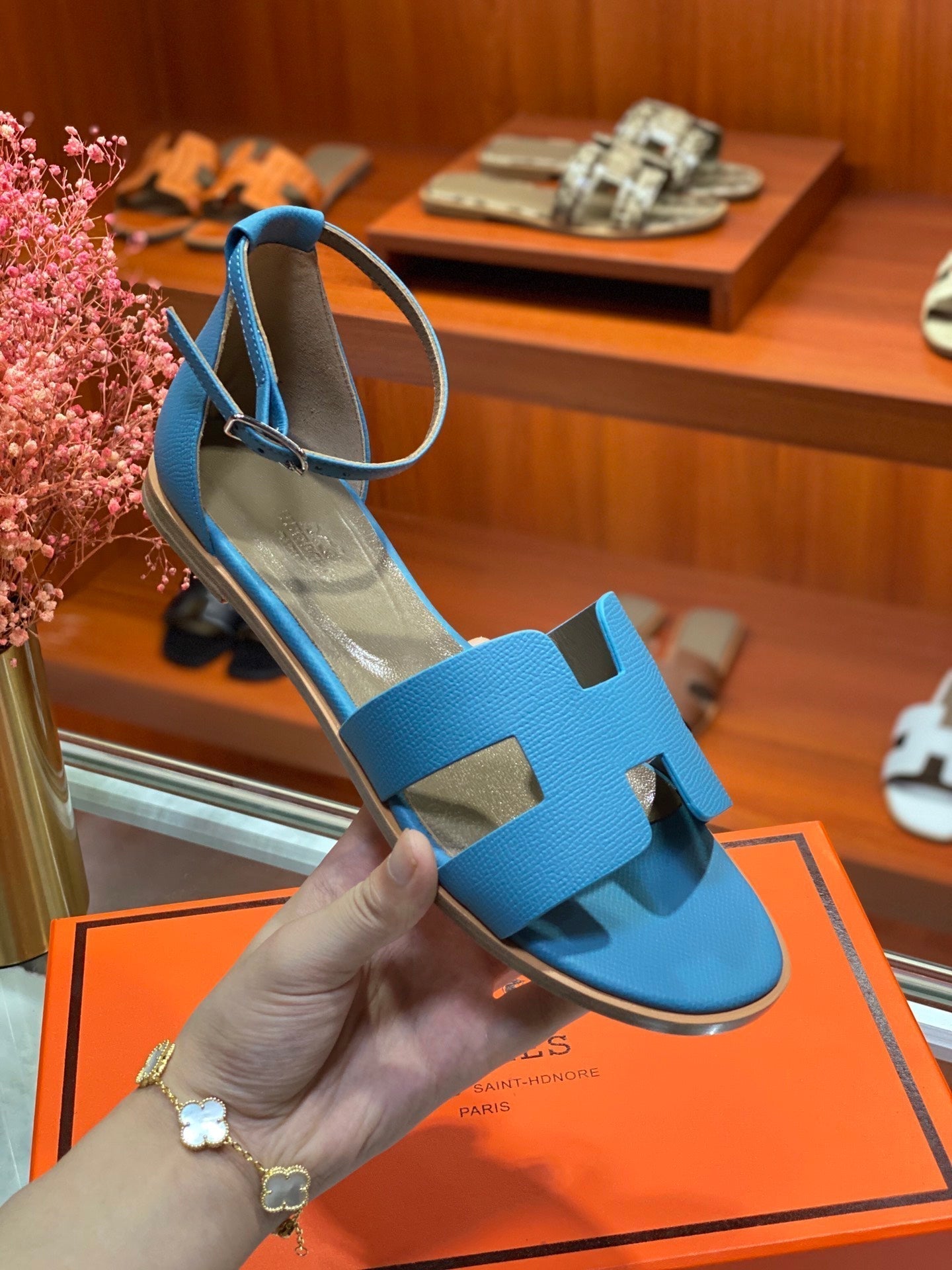 SANTORINI SANDAL CERULEAN CALFSKIN - 34