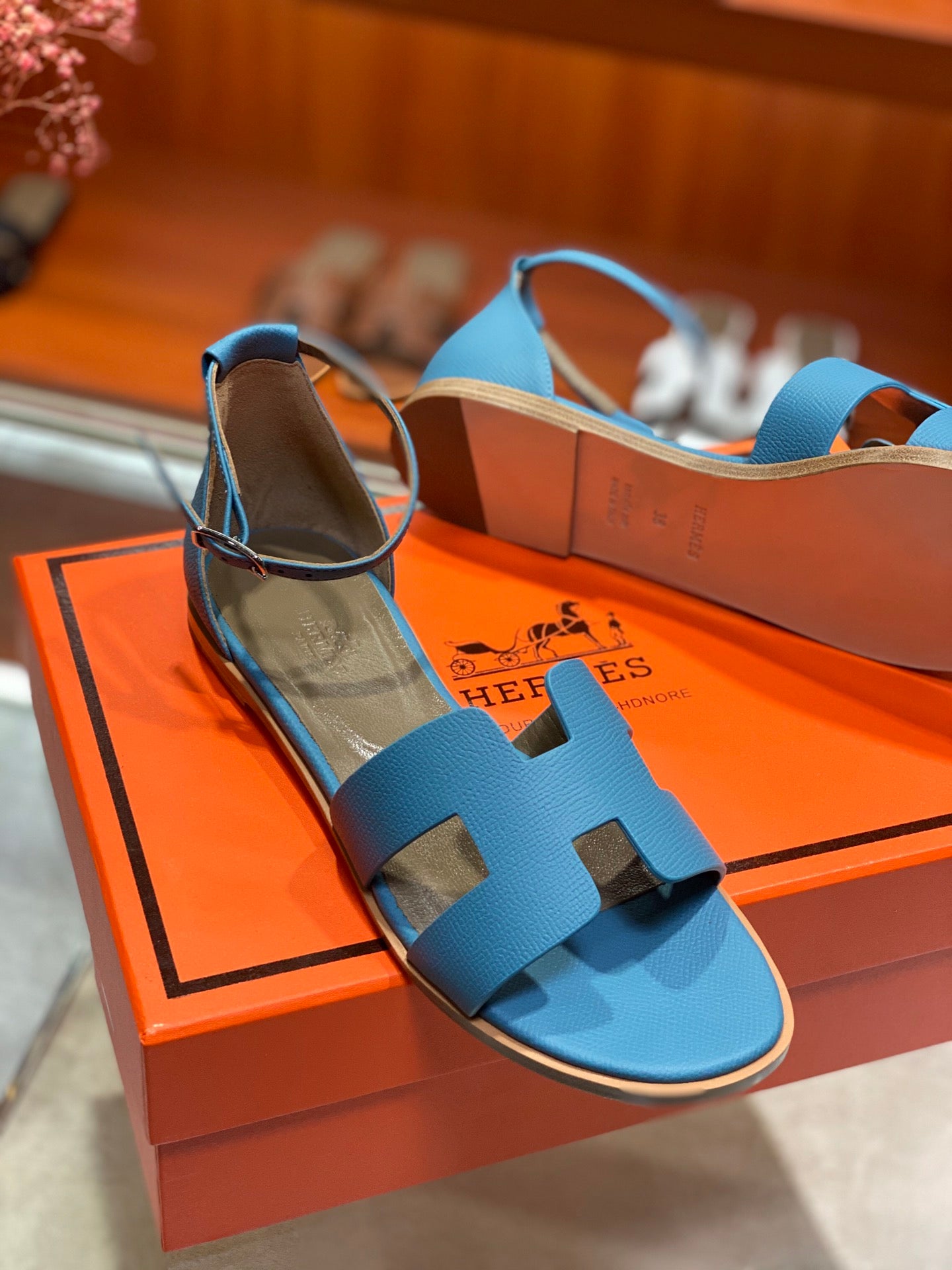 SANTORINI SANDAL CERULEAN CALFSKIN - 34