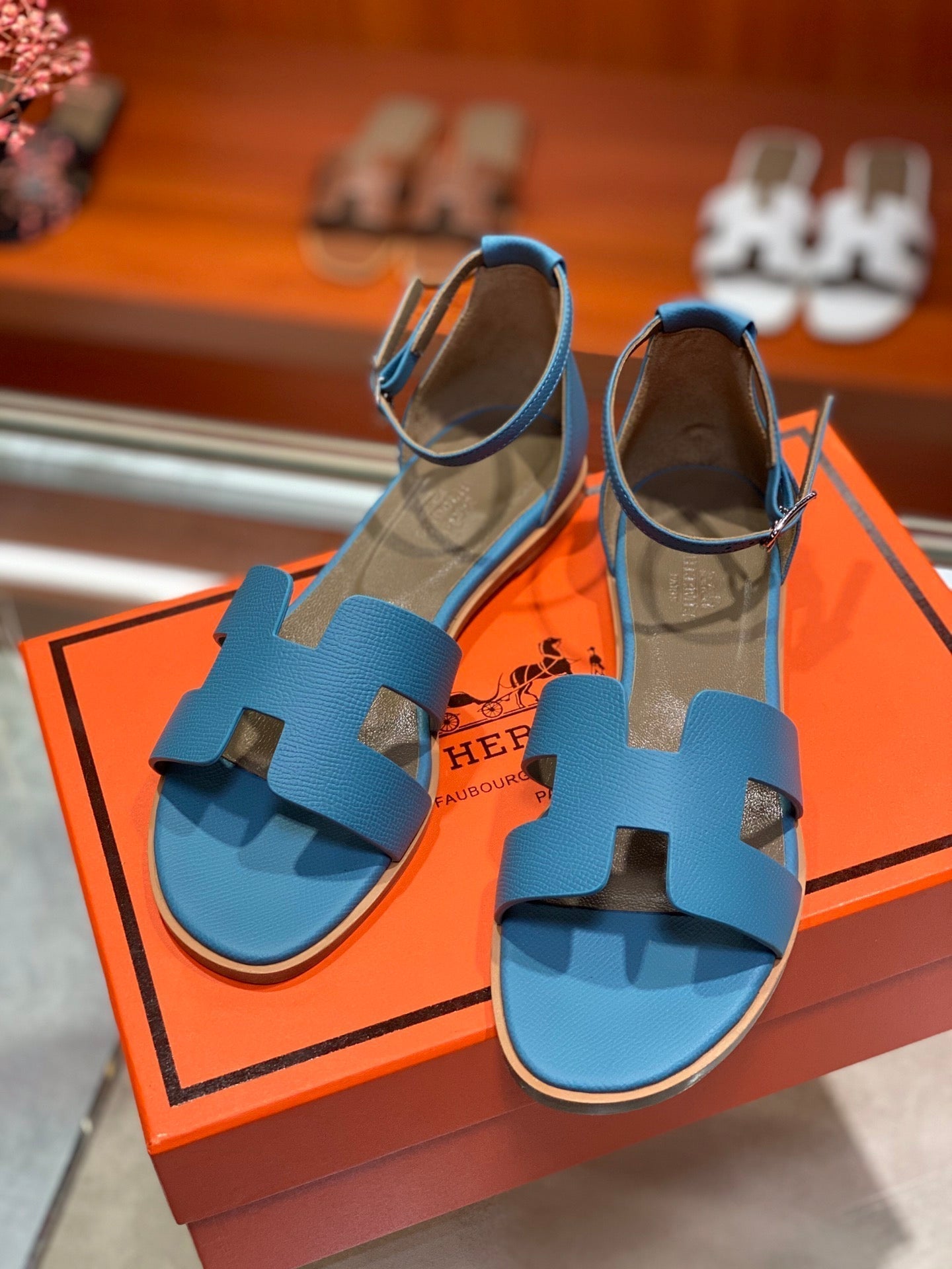 SANTORINI SANDAL CERULEAN CALFSKIN - 34