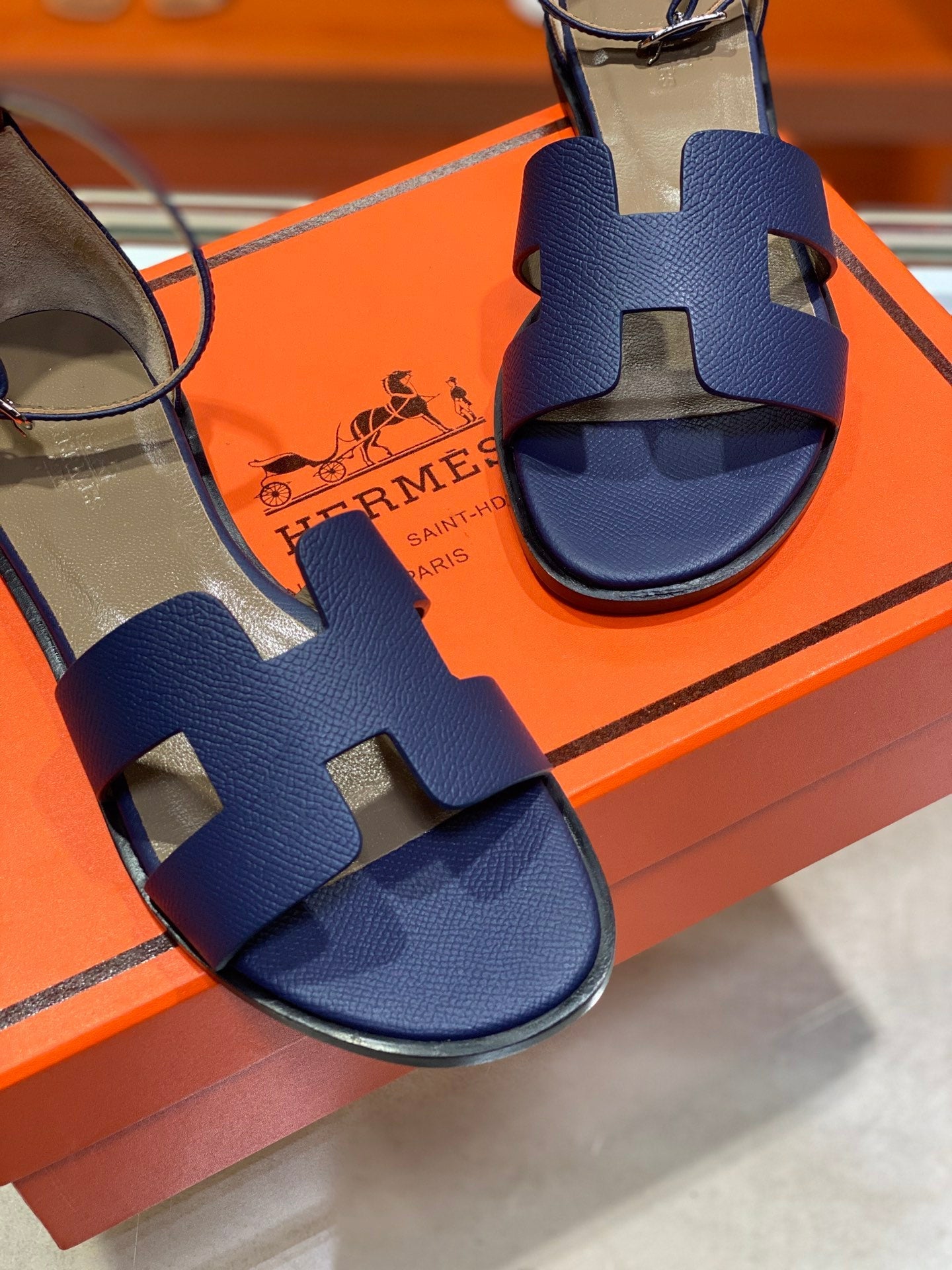 SANTORINI SANDAL NAVY CALFSKIN - 34