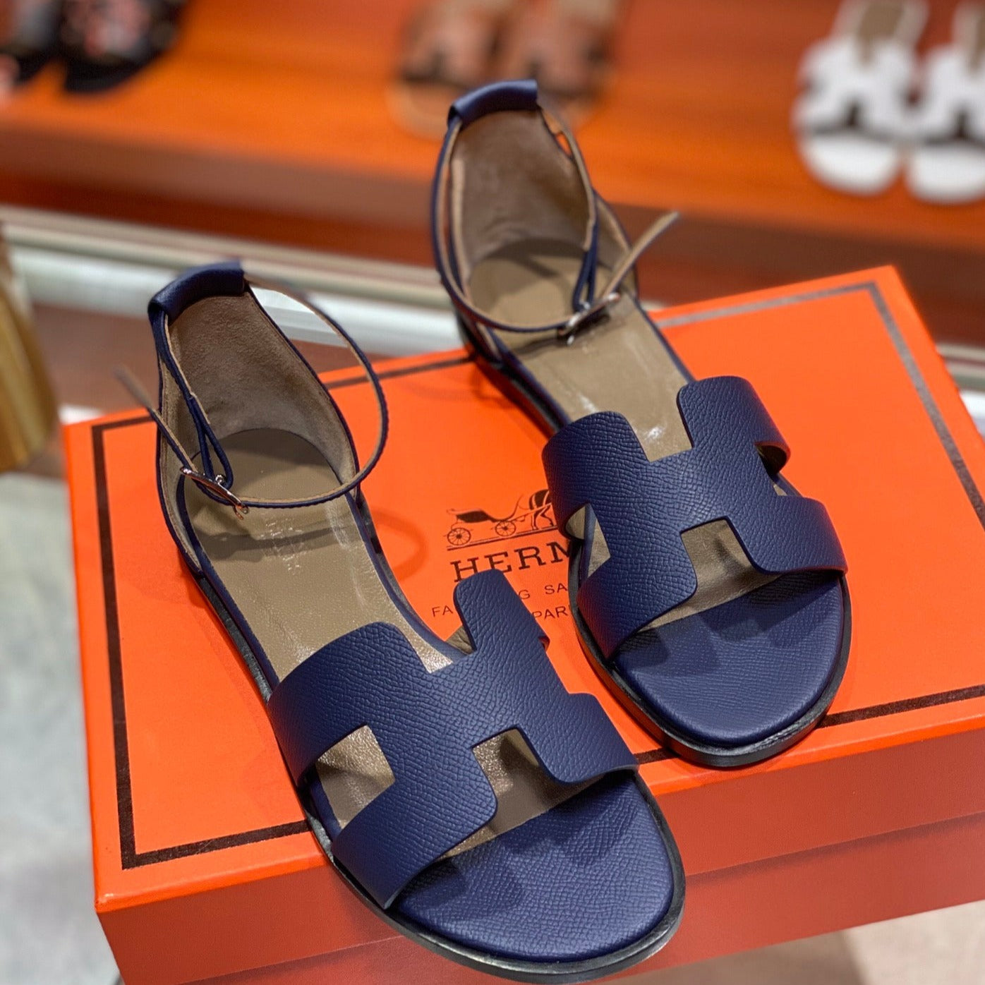 SANTORINI SANDAL NAVY CALFSKIN - 34