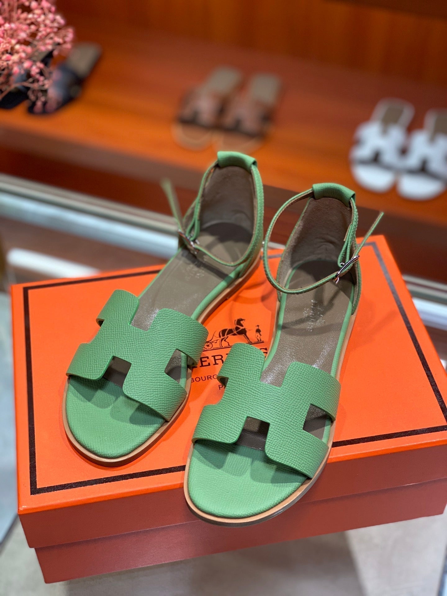 SANTORINI SANDAL COOL GREEN CALFSKIN - 34