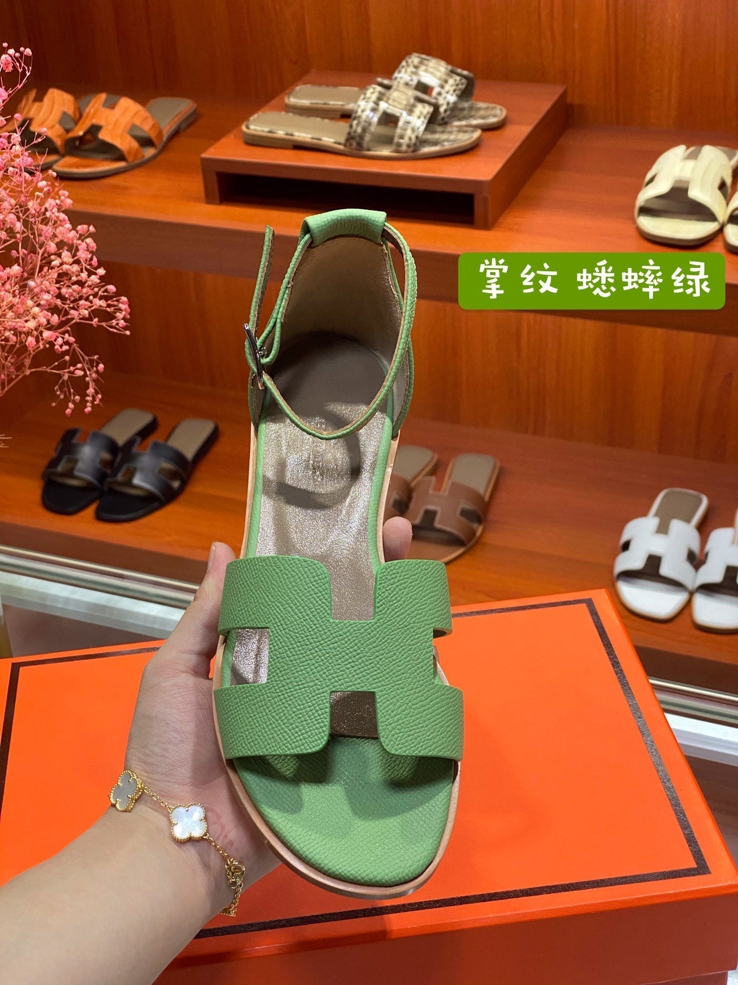 SANTORINI SANDAL COOL GREEN CALFSKIN - 34