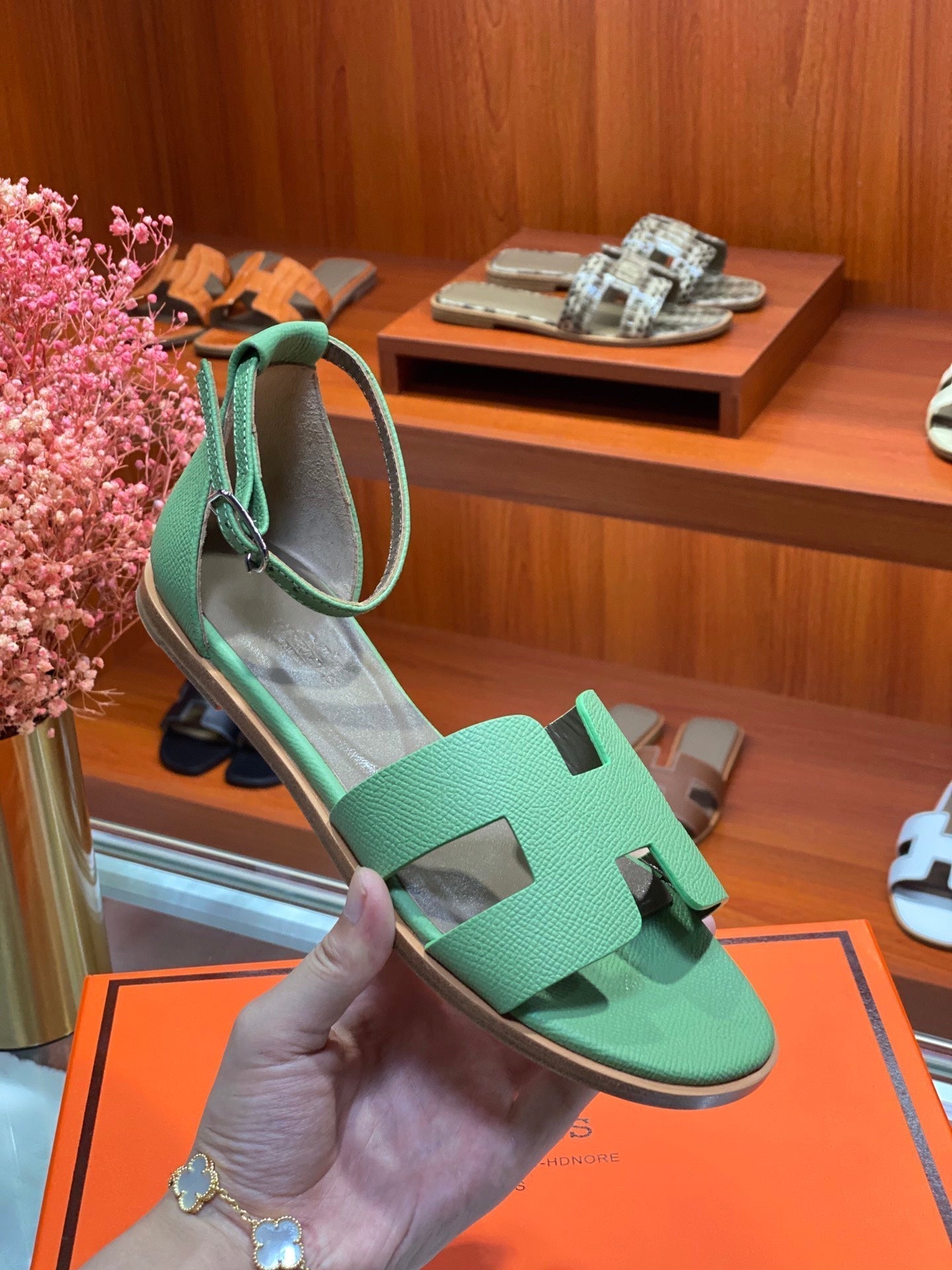 SANTORINI SANDAL COOL GREEN CALFSKIN - 34