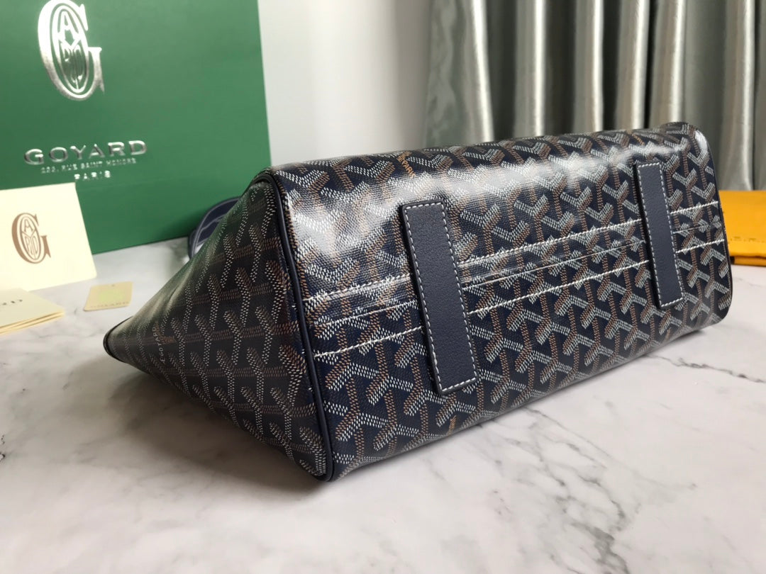 GOYA 26S ROUETTE PM TOTE BAG 30MM IN NAVY BLUE CANVAS AND CALFSKIN