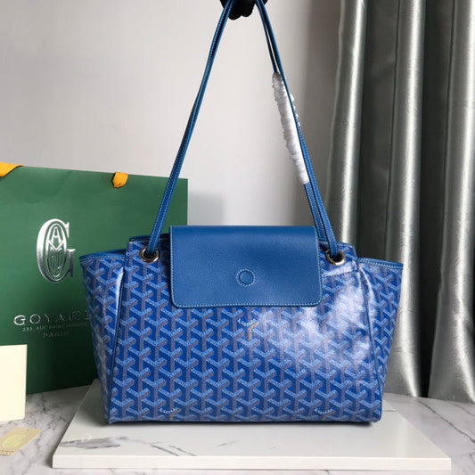 Сумка-тоут GOYA 26S ROUETTE PM 30 мм з синього канвасу та телячої шкіри