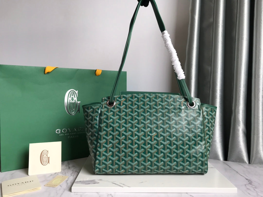 GOYA 26S ROUETTE PM TOTE BAG 30MM IN DARK GREEN CANVAS AND CALFSKIN