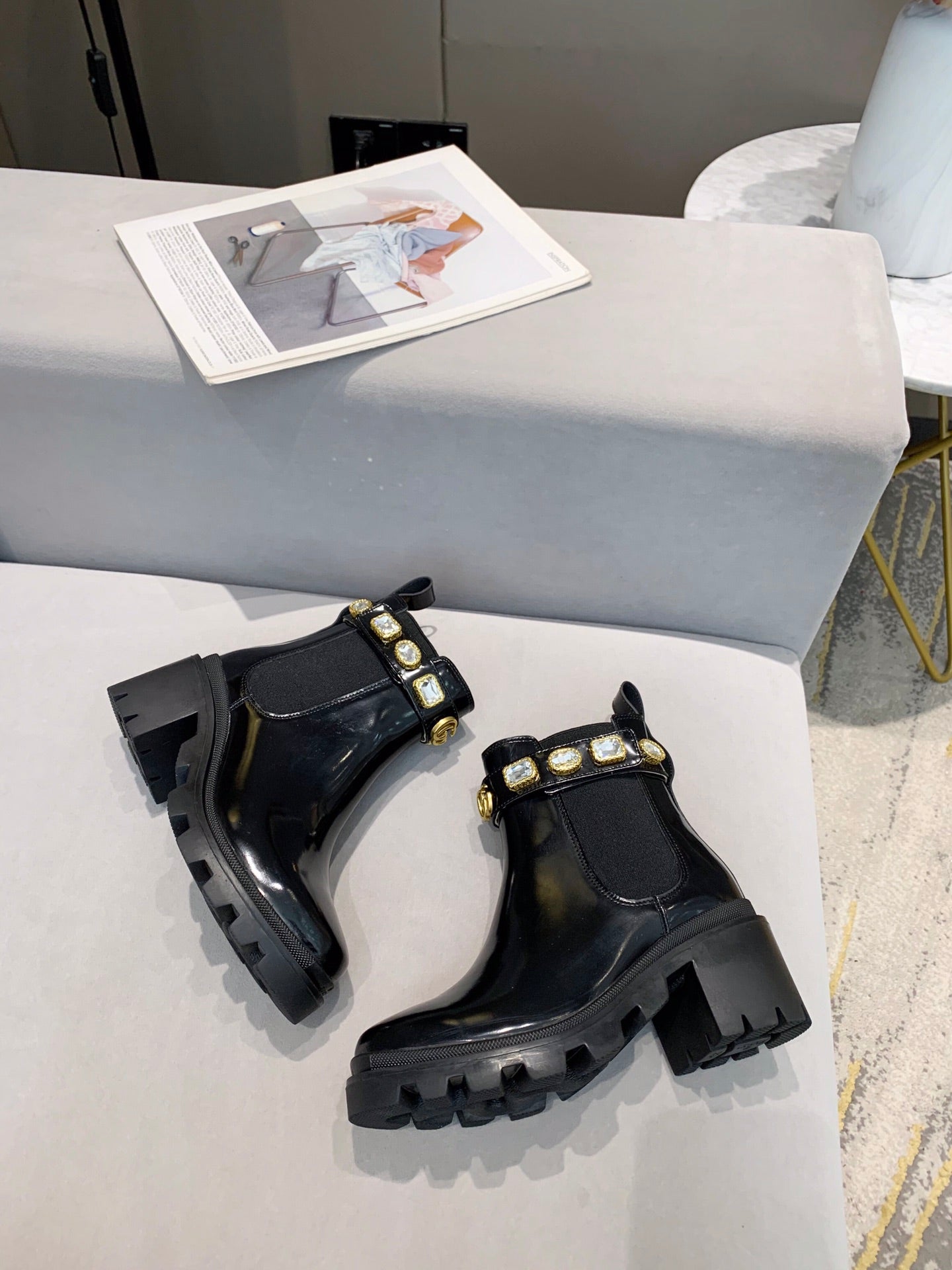 GG CRYSTAL ANKLE BOOTS IN BLACK CALFSKIN GHW - 35