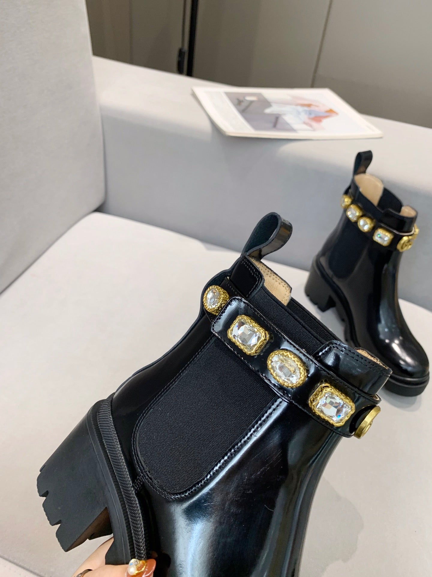 GG CRYSTAL ANKLE BOOTS IN BLACK CALFSKIN GHW - 35