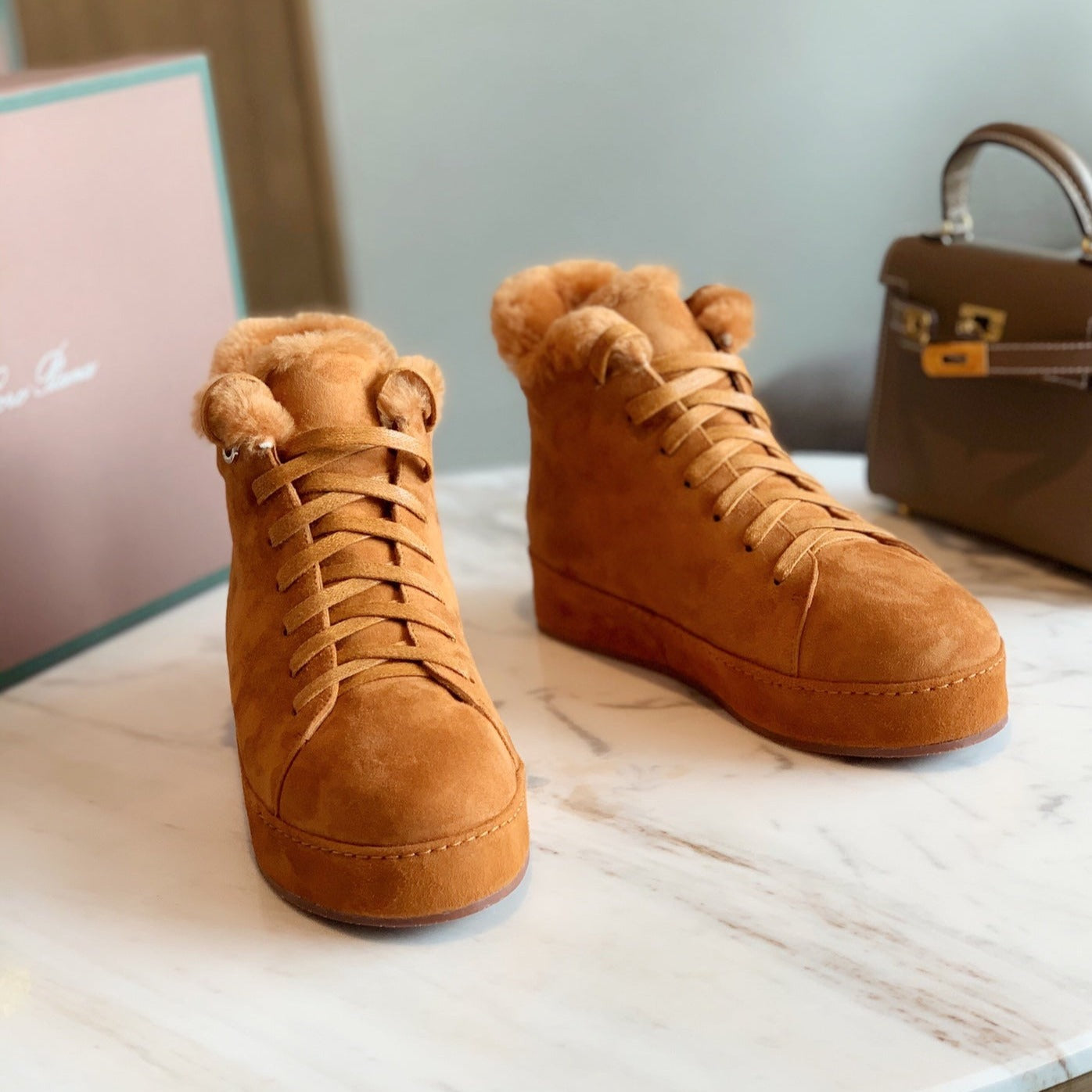 LP WINTER NUAGES HIGH SNEAKERS CARAMEL LAMBSKIN - 35