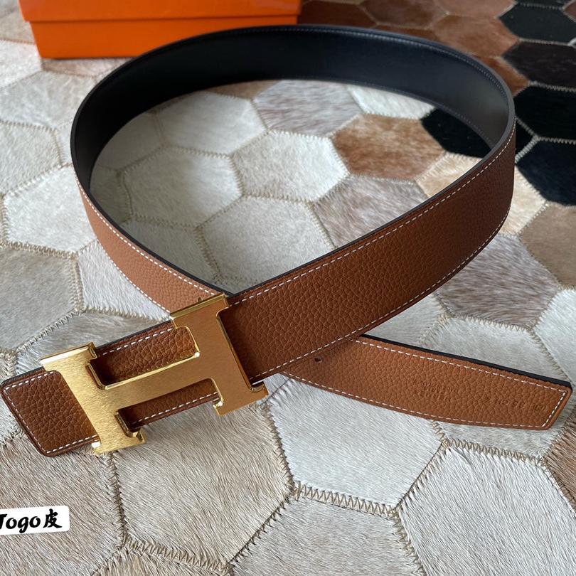 HM CONSTANCE BELT BUCKLE & REVERSIBLE BRONZE BROWN LEATHER STRAP 38MM GOLD HARDWARE - 30