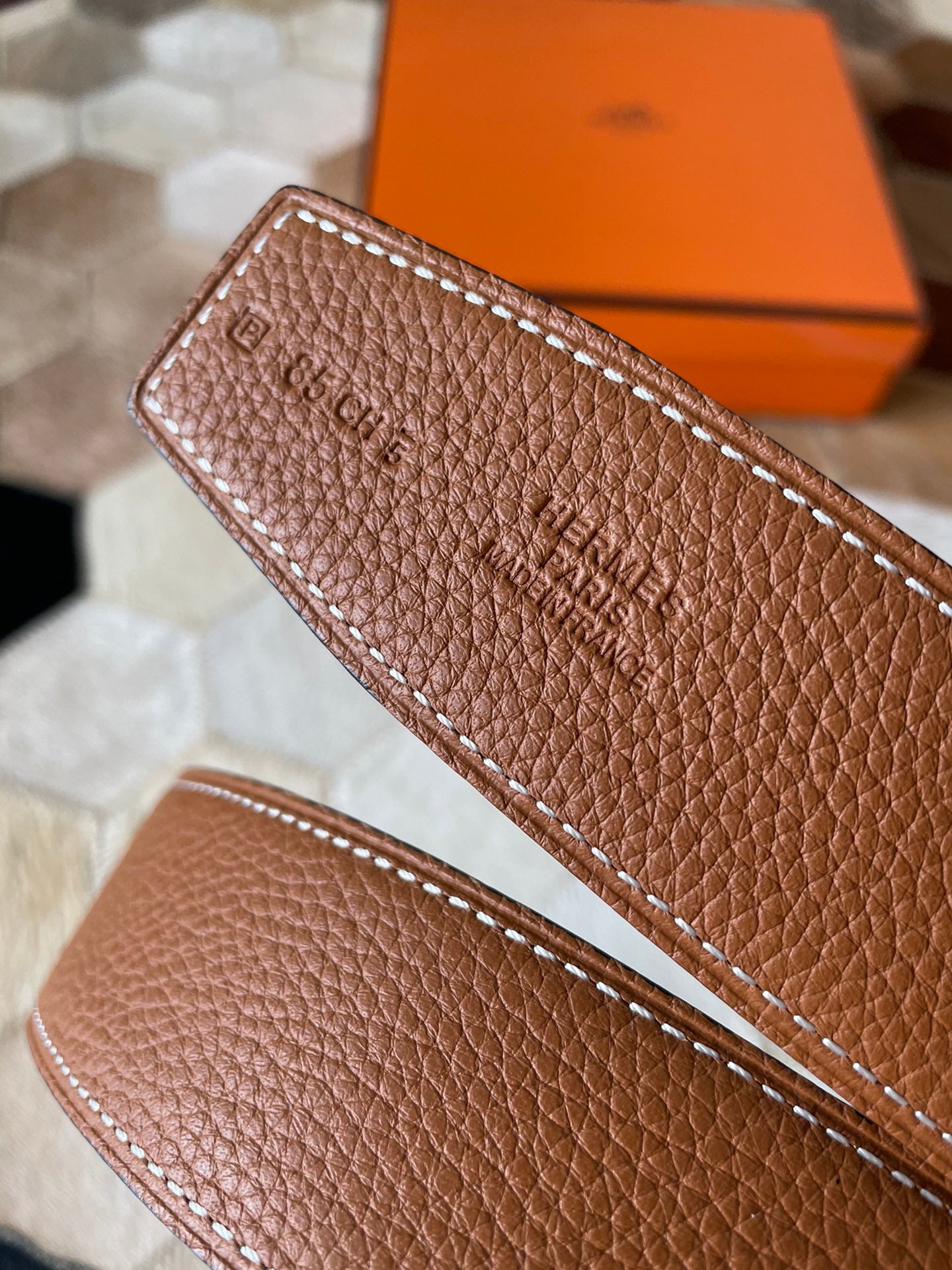 HM CONSTANCE BELT BUCKLE & REVERSIBLE BRONZE BROWN LEATHER STRAP 38MM GOLD HARDWARE - 30
