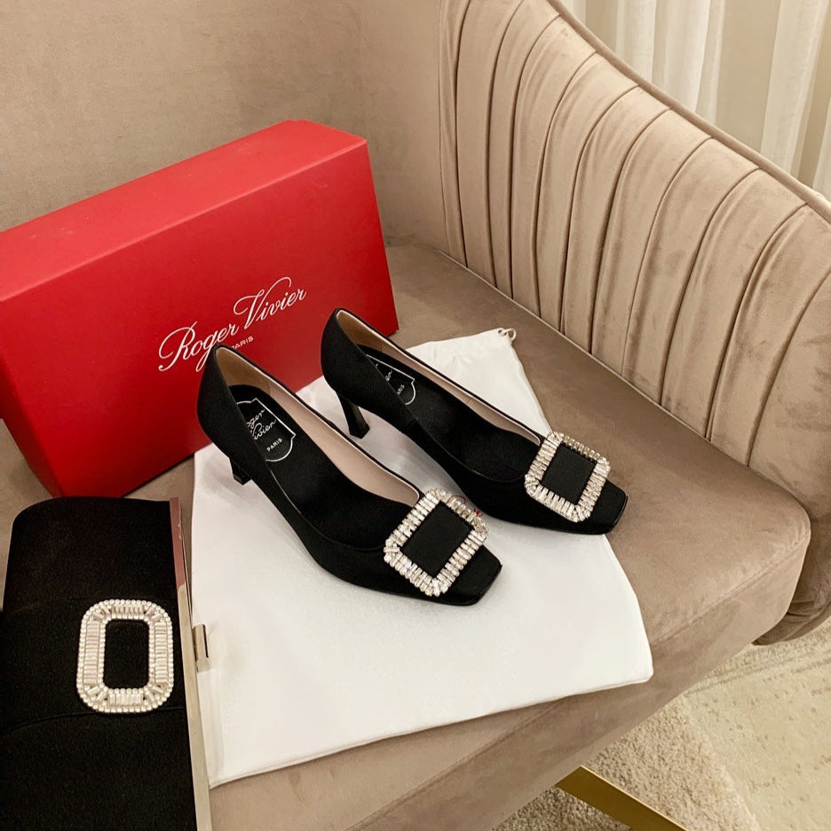 TROMPETTE PUMPS IN BLACK SILK CRYSTAL BUCKLE - 34