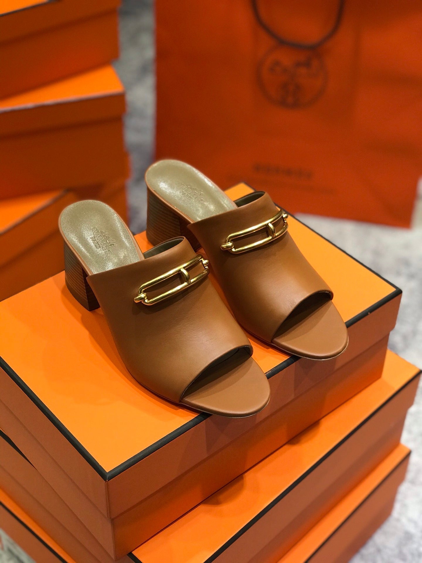 CAMILLA MULE 65 CARAMEL CALFSKIN - 34