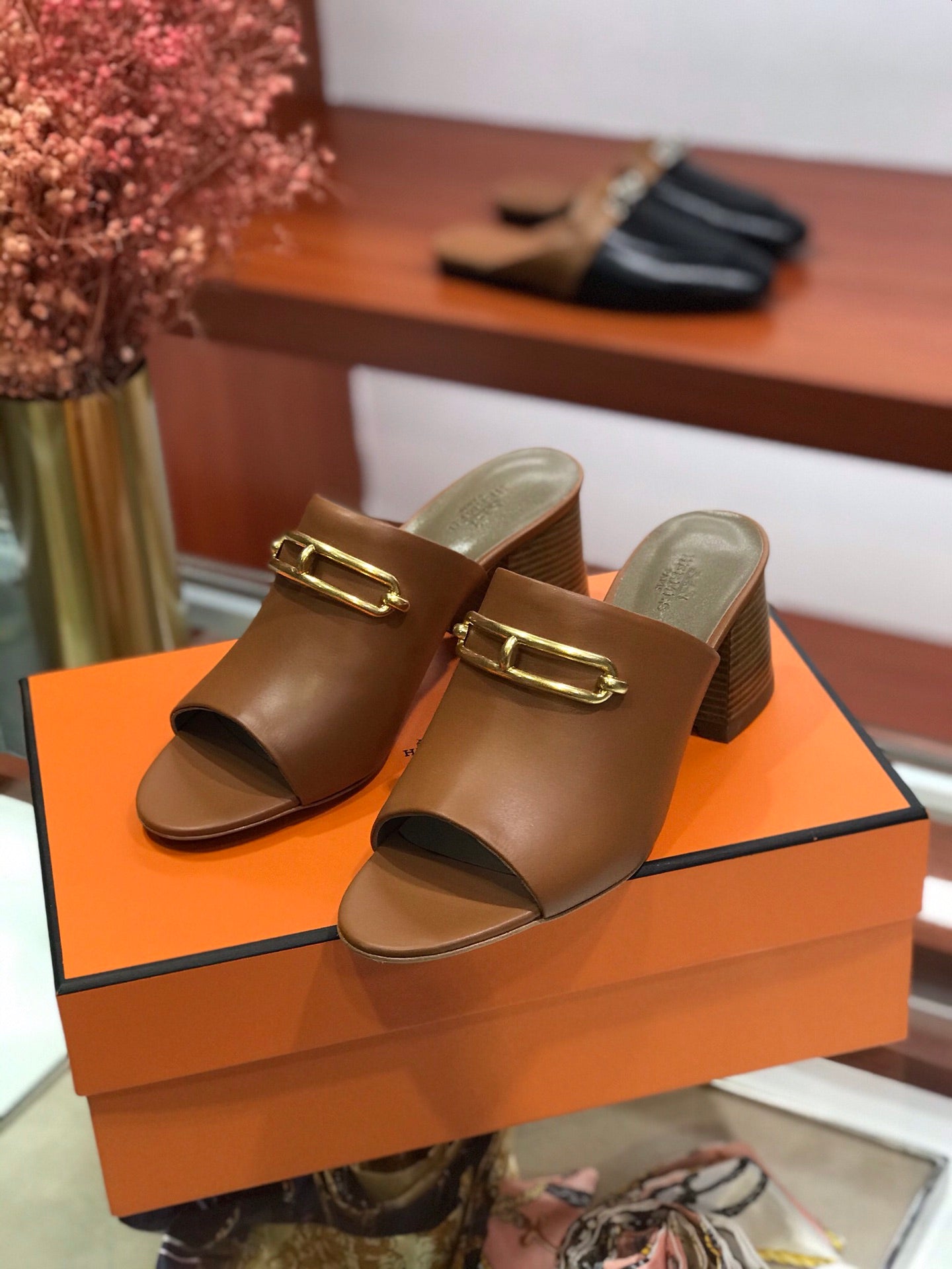 CAMILLA MULE 65 CARAMEL CALFSKIN - 34