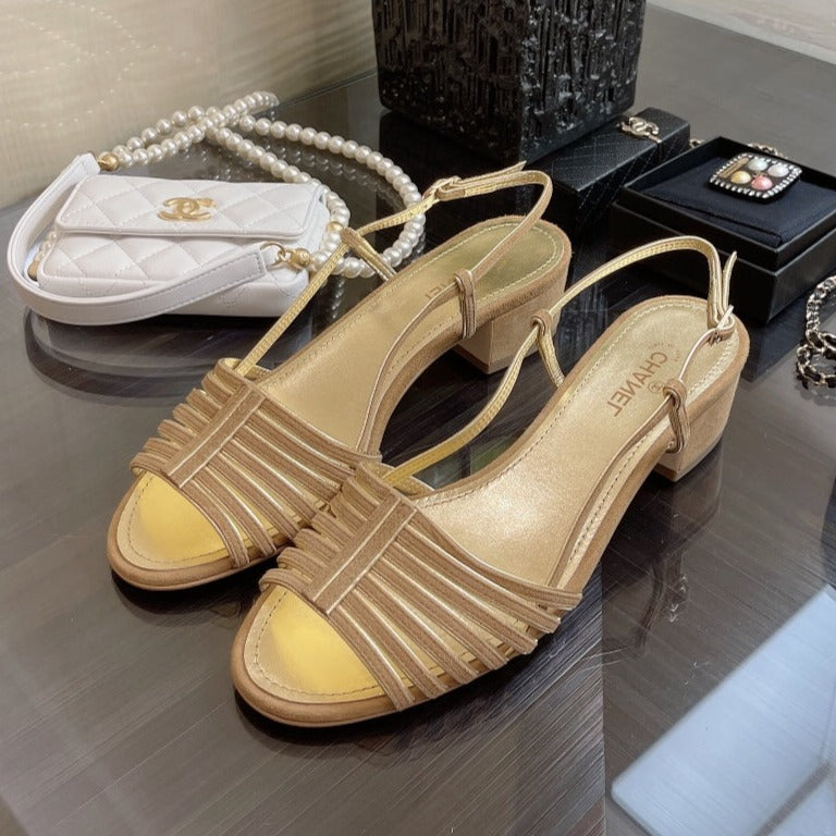 SLINGBACKS SANDAL IN CAMEL BEIGE SUEDE - 35