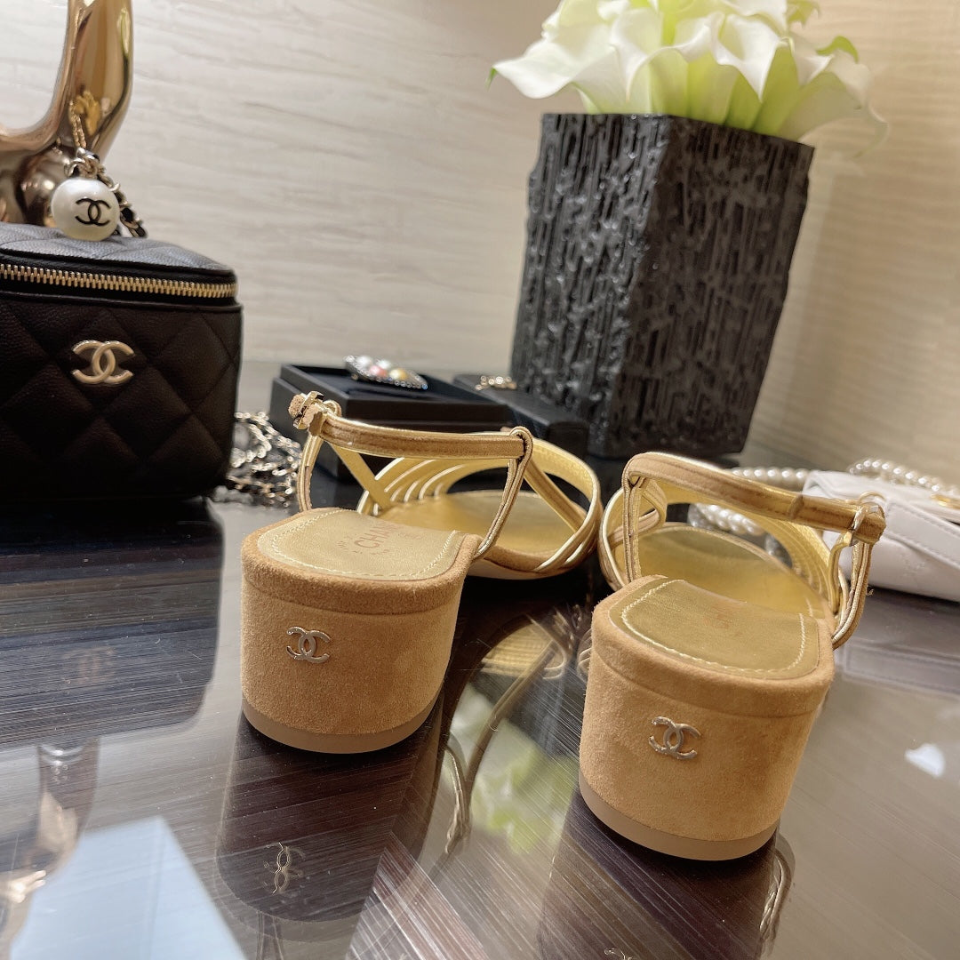 SLINGBACKS SANDAL IN CAMEL BEIGE SUEDE - 35