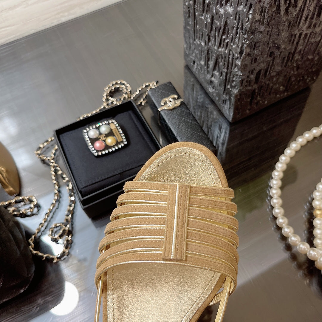 SLINGBACKS SANDAL IN CAMEL BEIGE SUEDE - 35
