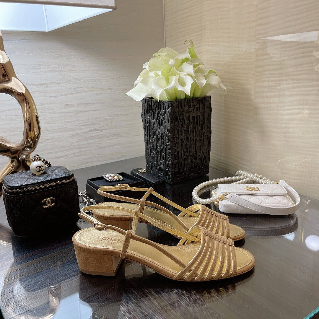 SLINGBACKS SANDAL IN CAMEL BEIGE SUEDE - 35