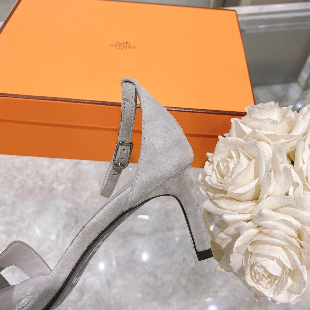 PREMIERE 70 SANDAL IN PALE GRAY SUEDE WITH CRYSTALS - 35