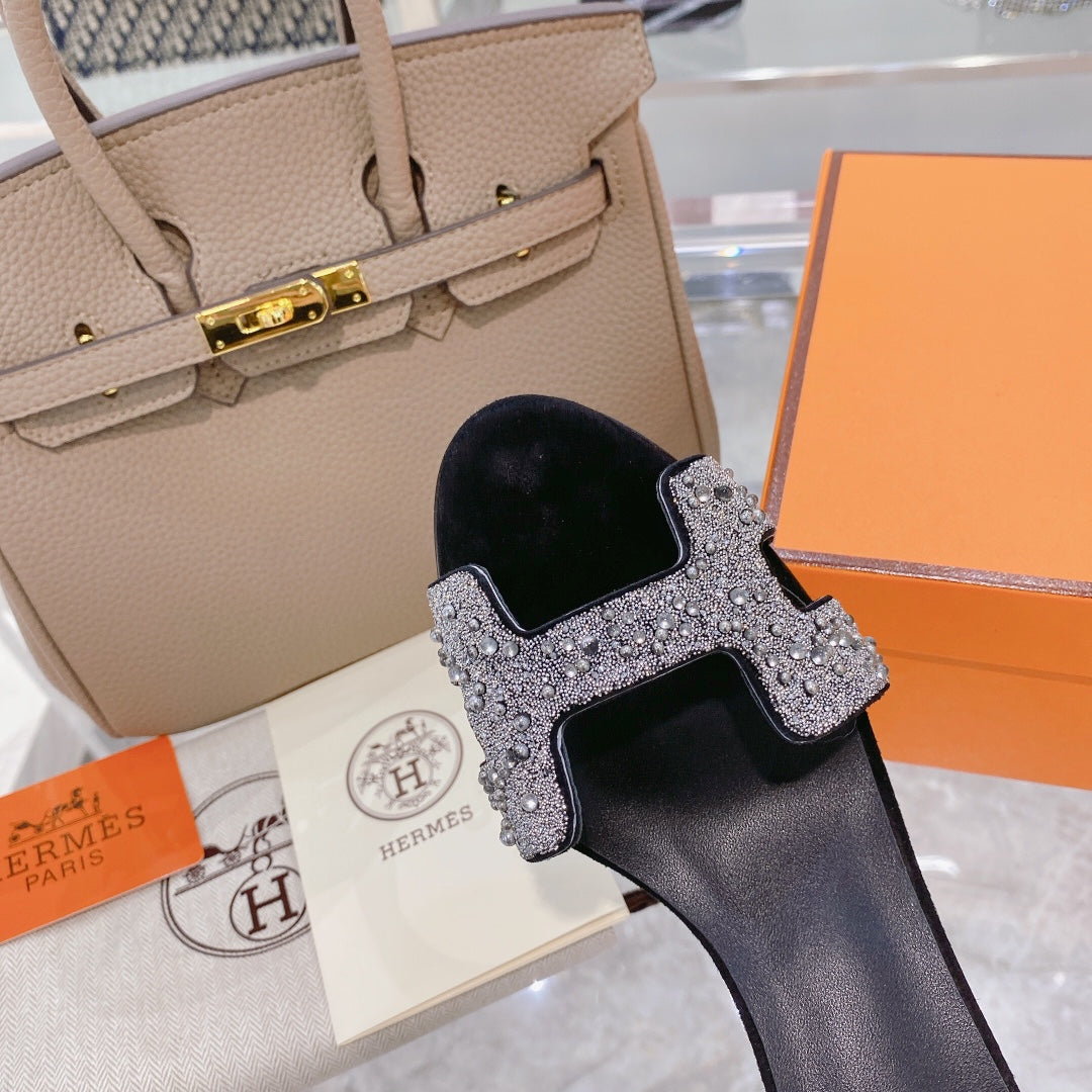 PREMIERE 70 SANDAL IN BLACK SUEDE WITH WHITE CRYSTALS - 35