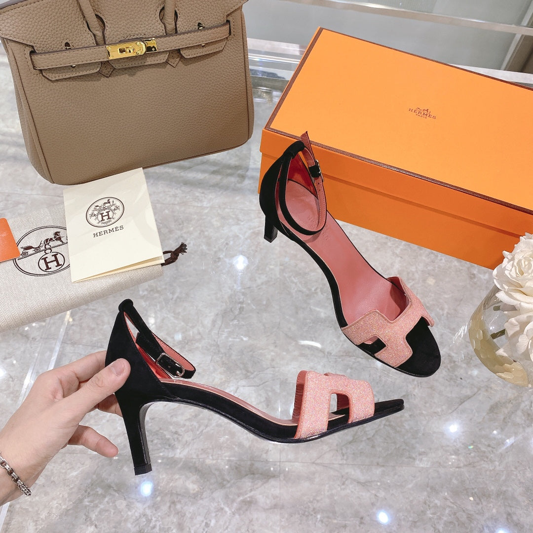 PREMIERE 70 SANDAL IN ROSE PINK MIX BLACK SUEDE - 35