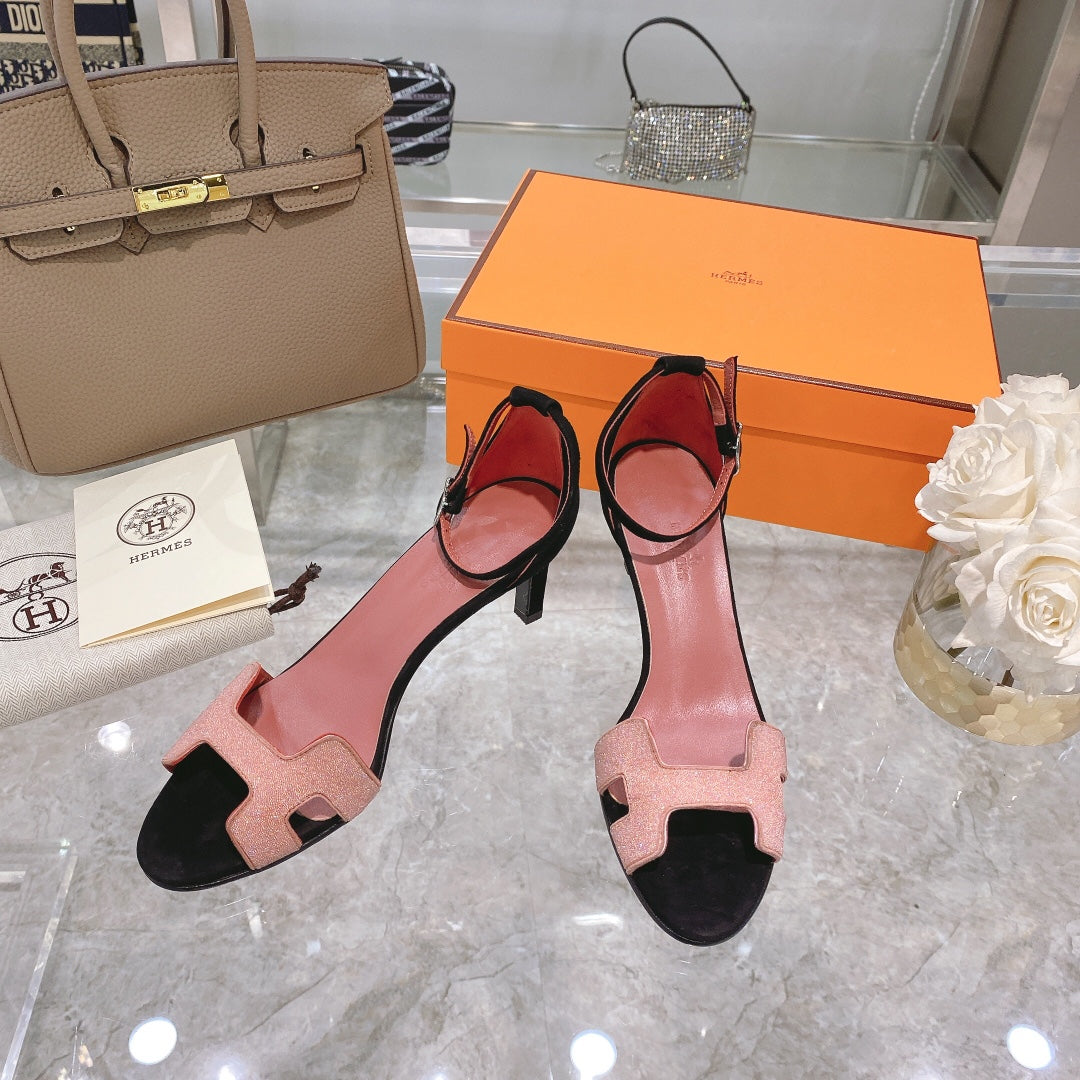 PREMIERE 70 SANDAL IN ROSE PINK MIX BLACK SUEDE - 35