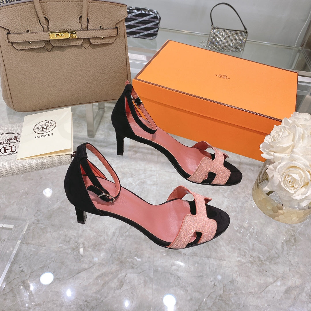 PREMIERE 70 SANDAL IN ROSE PINK MIX BLACK SUEDE - 35