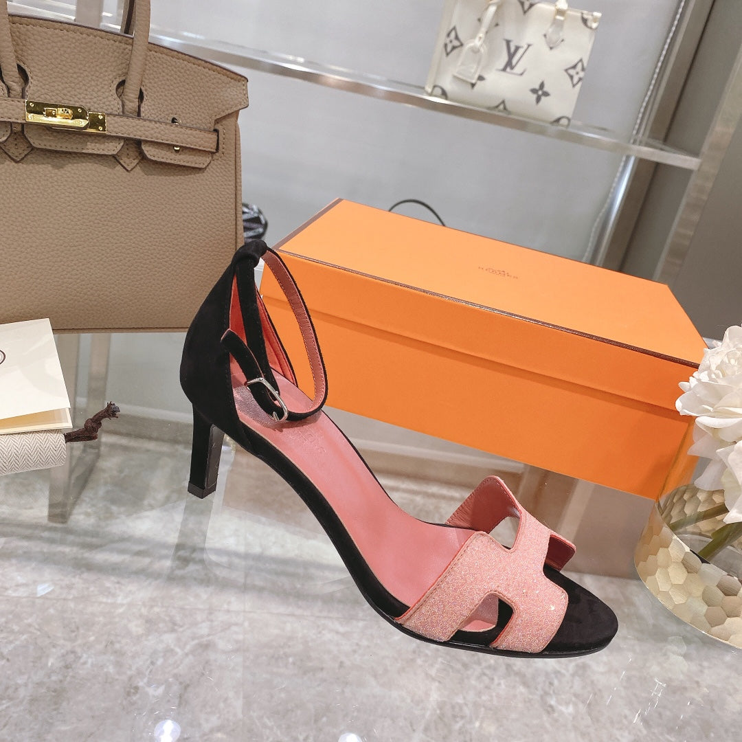PREMIERE 70 SANDAL IN ROSE PINK MIX BLACK SUEDE - 35
