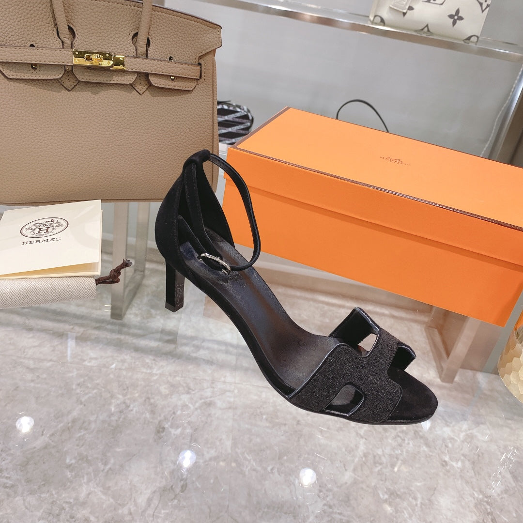 PREMIERE 70 SANDAL IN BLACK SUEDE WITH CRYSTAL - 35