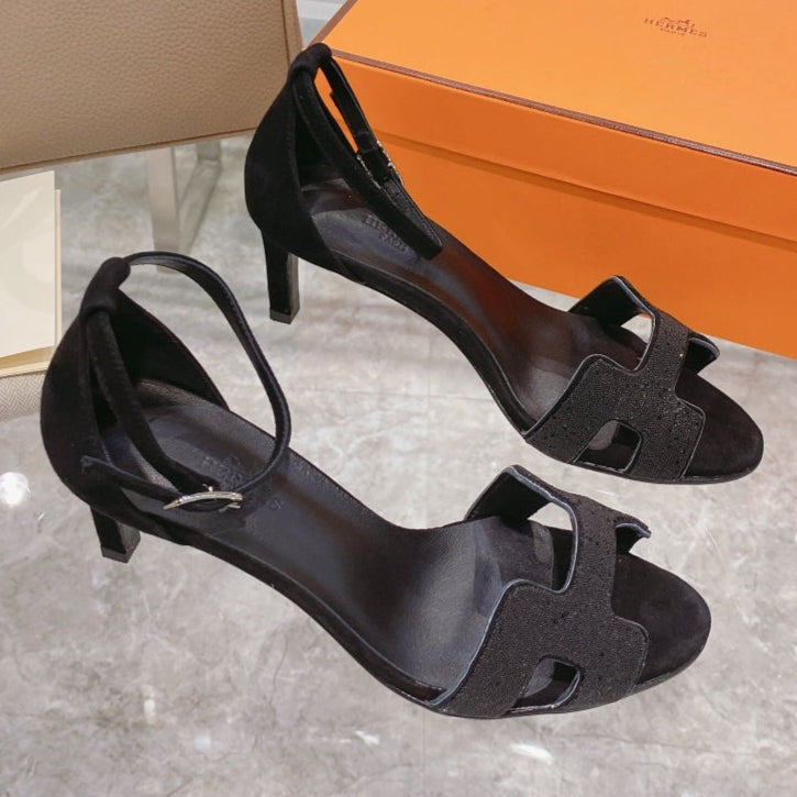 PREMIERE 70 SANDAL IN BLACK SUEDE WITH CRYSTAL - 35