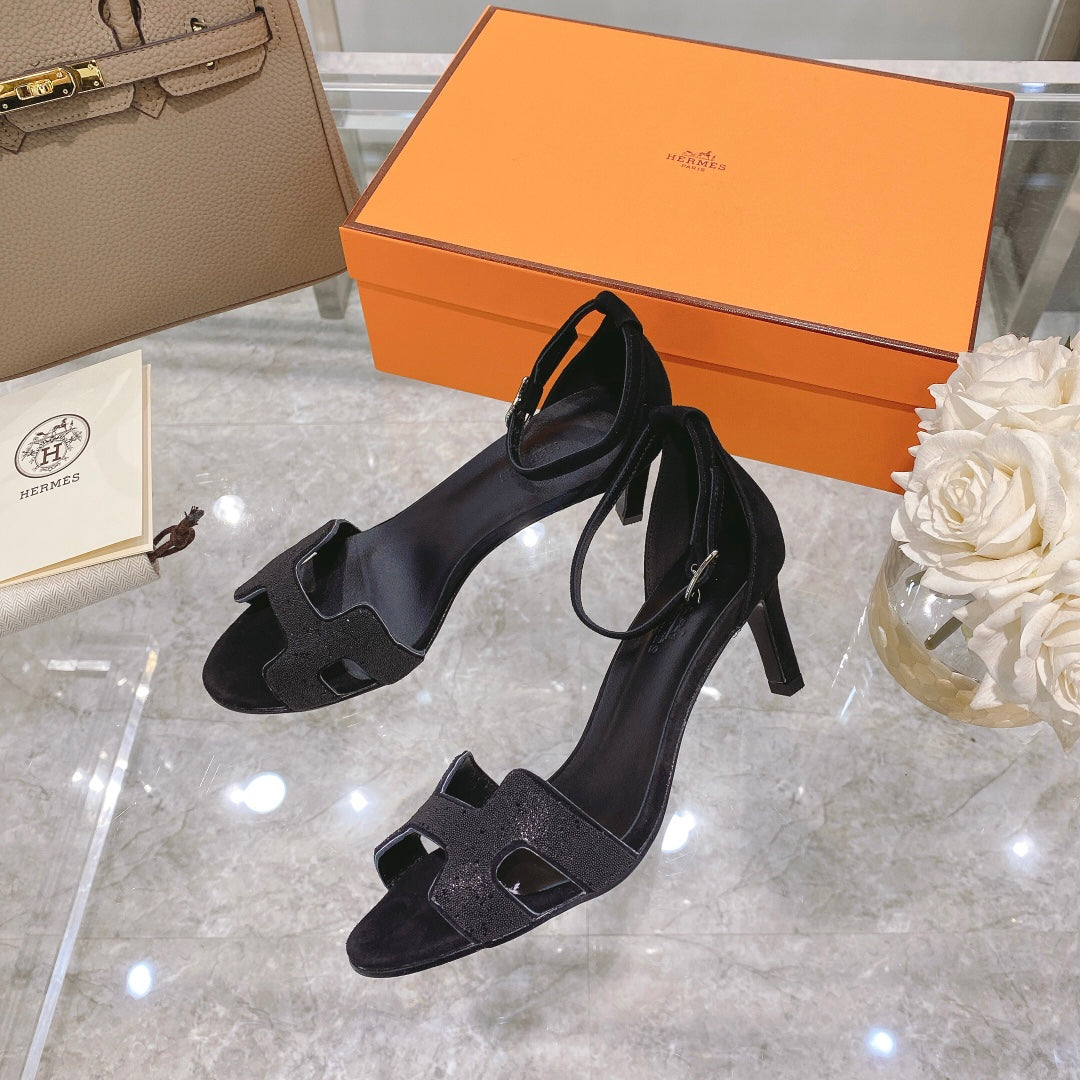 PREMIERE 70 SANDAL IN BLACK SUEDE WITH CRYSTAL - 35