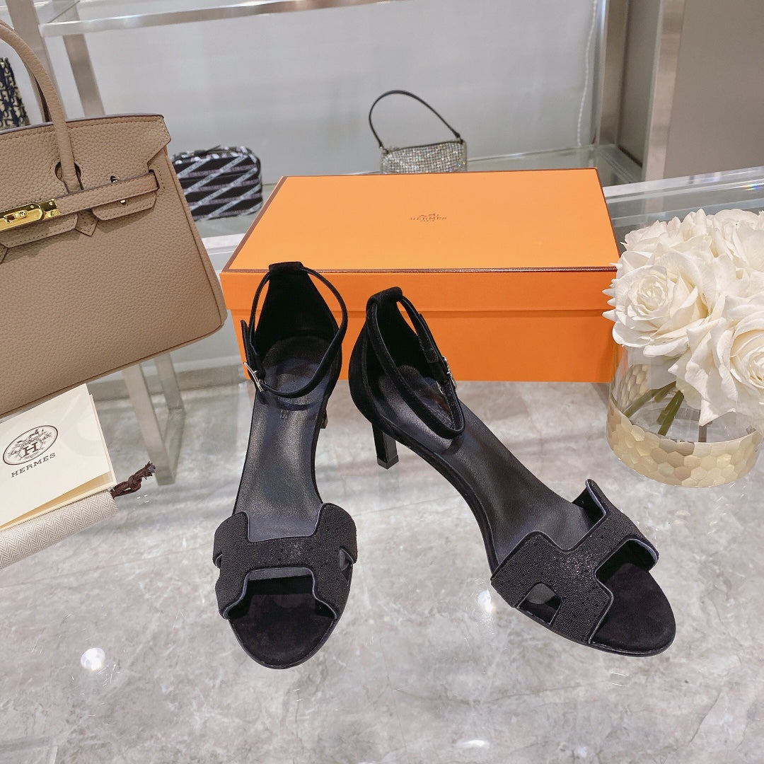 PREMIERE 70 SANDAL IN BLACK SUEDE WITH CRYSTAL - 35