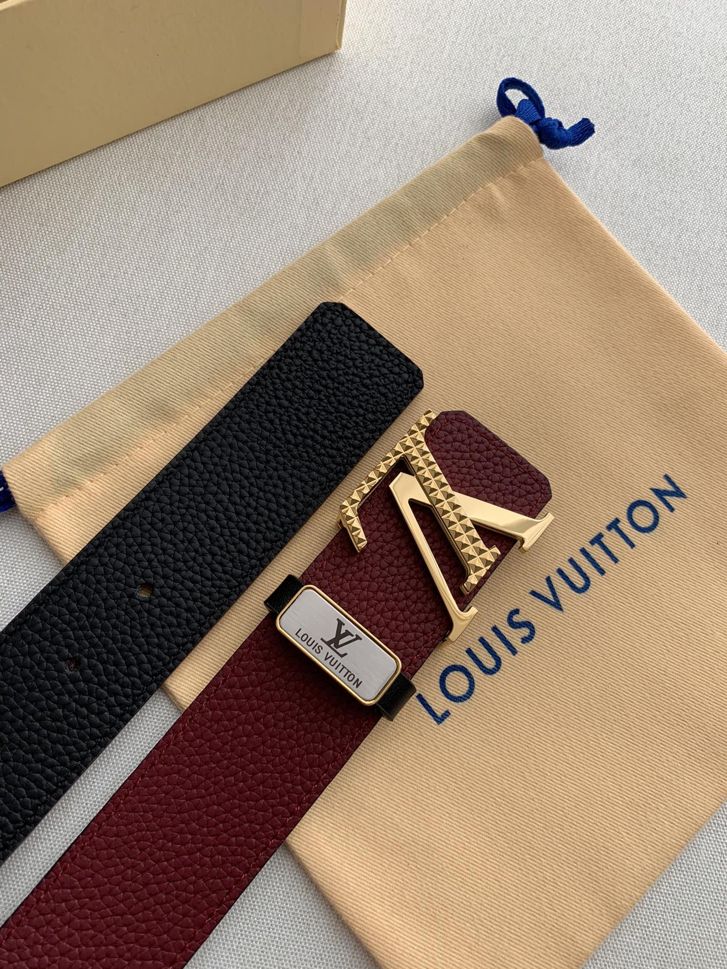 LV 25S BELT 38 MM IN DARK RED CALFSKIN 593214 - 26-28