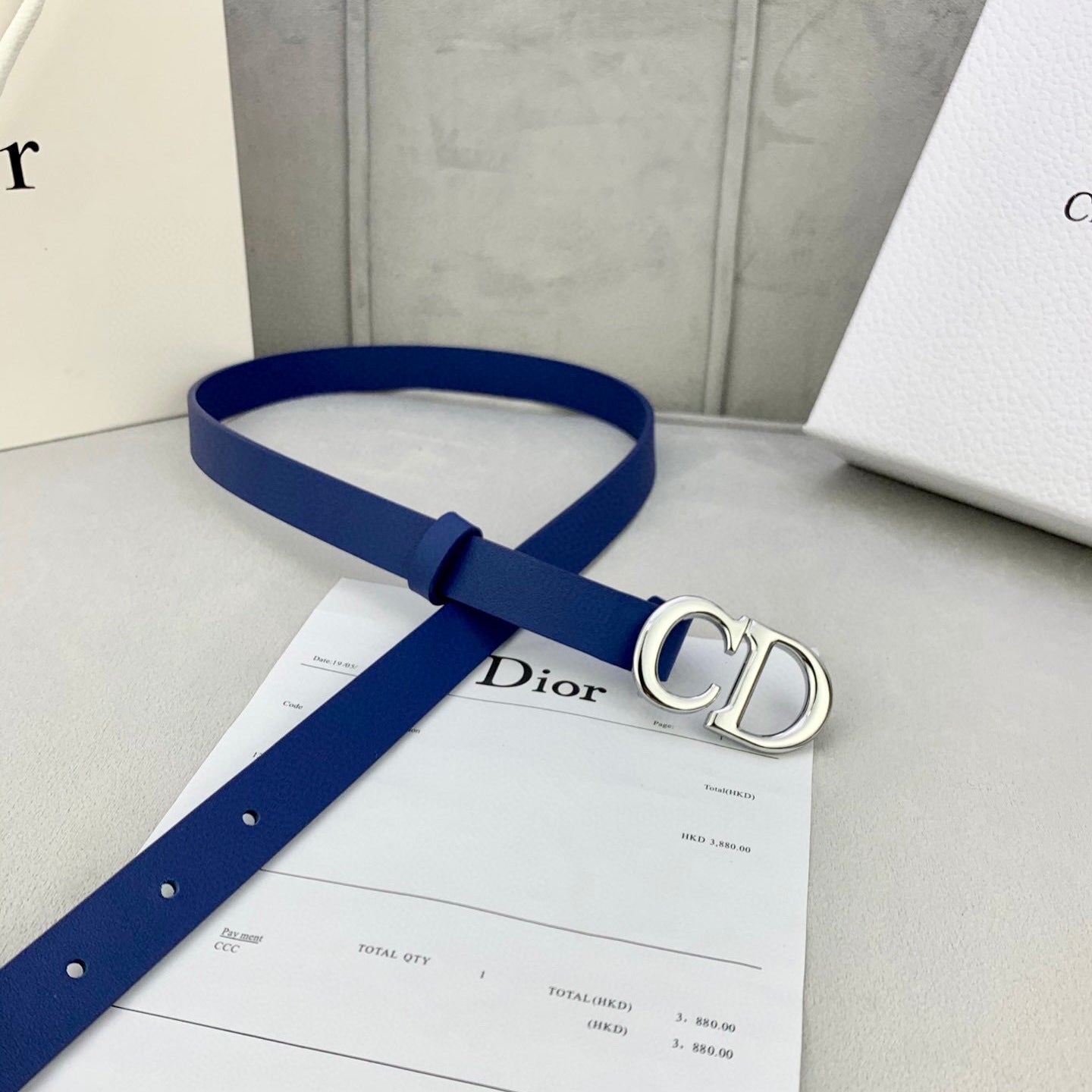 DIOR 25S BELT 20 MM IN NAVY BLUE CALFSKIN WITH SILVER HARDWARE 590778 - 30