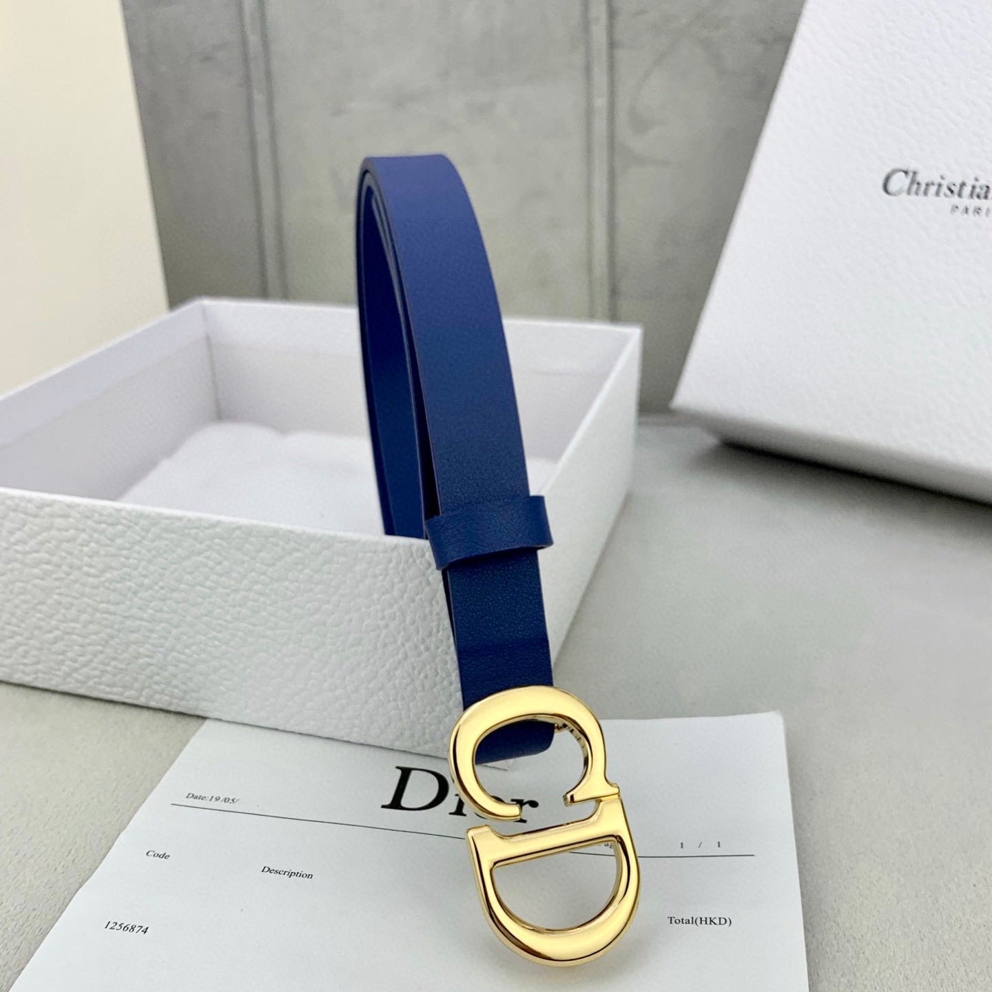 DIOR 25S BELT 20 MM IN NAVY BLUE CALFSKIN WITH GOLD HARDWARE 590778 - 30