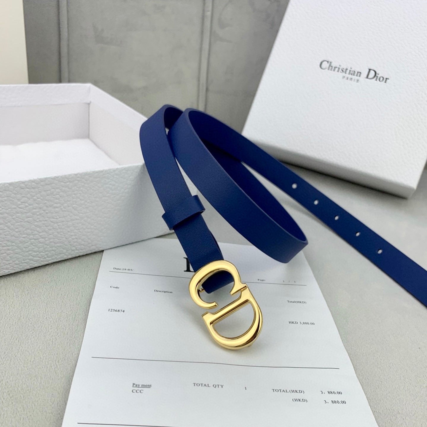 DIOR 25S BELT 20 MM IN NAVY BLUE CALFSKIN WITH GOLD HARDWARE 590778 - 30