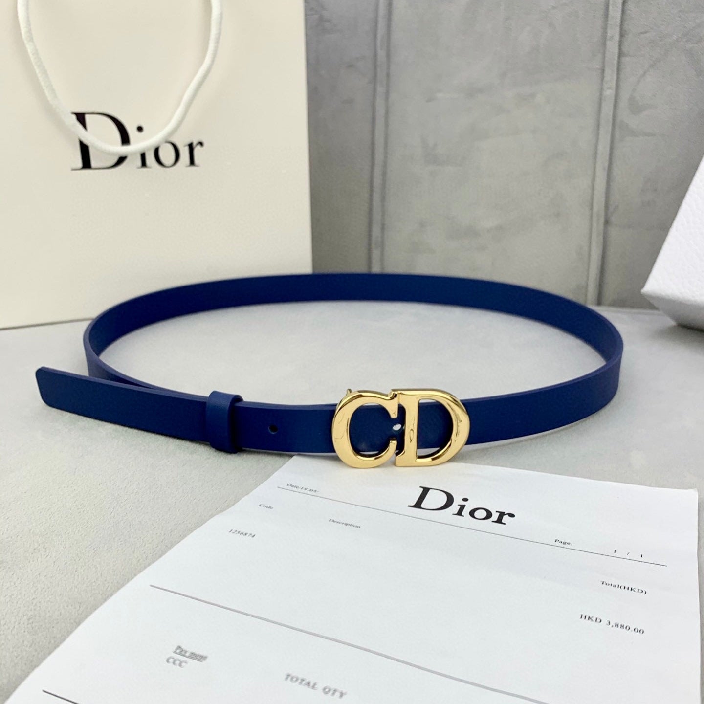 DIOR 25S BELT 20 MM IN NAVY BLUE CALFSKIN WITH GOLD HARDWARE 590778 - 30