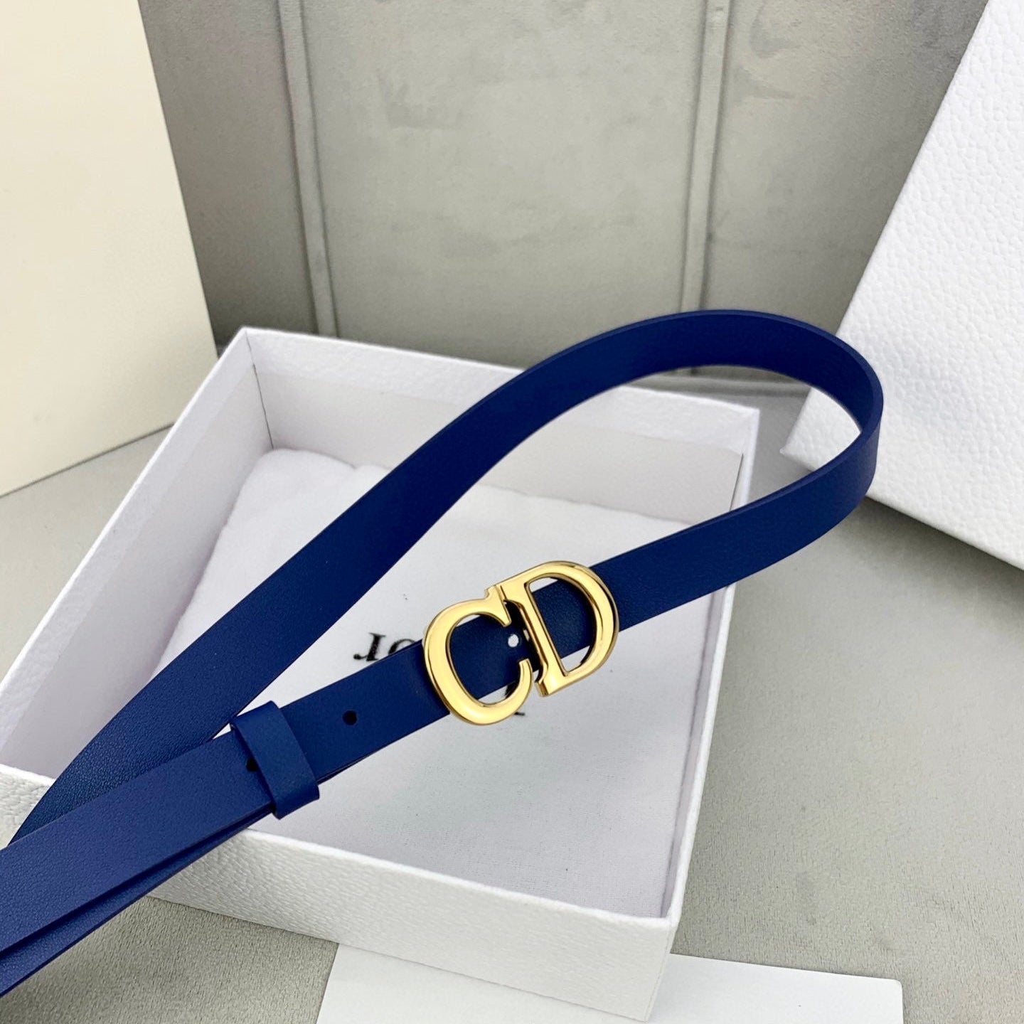 DIOR 25S BELT 20 MM IN NAVY BLUE CALFSKIN WITH GOLD HARDWARE 590778 - 30